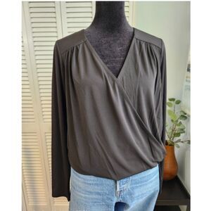 Venus Faux Wrap Top Black Stretch Jersey Small / Medium Long Sleeve Side Tie